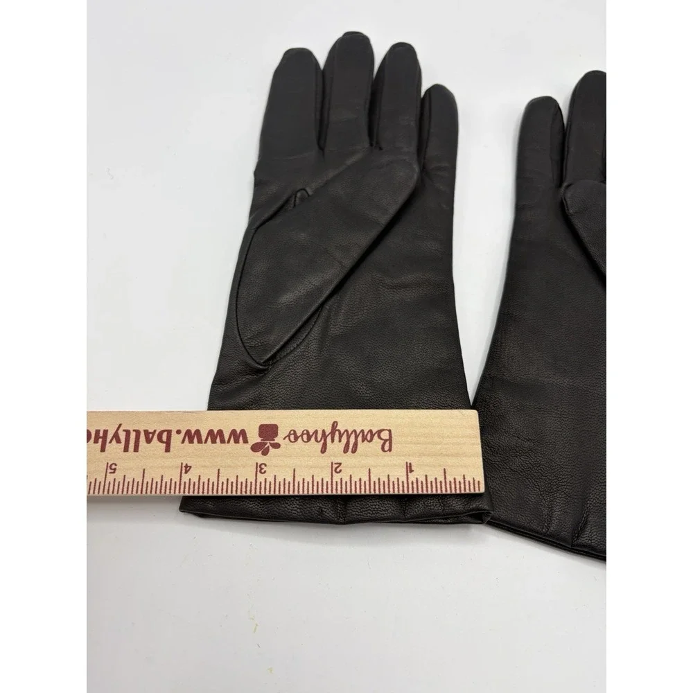 FOWNES BROTHERS Black Leather Cashmere Lined Gloves Size 8 (Medium)
